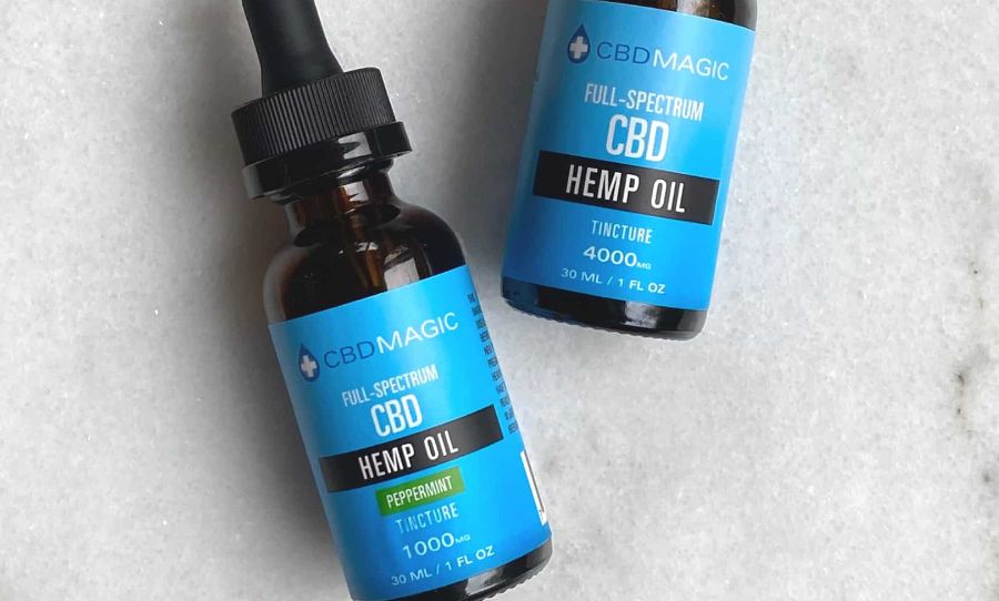 Topdown image of CBD Magic Oil bottle
