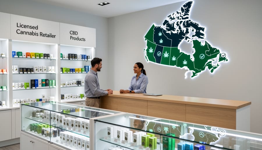 Licensed cannabis retail storefront in Canadian urban setting