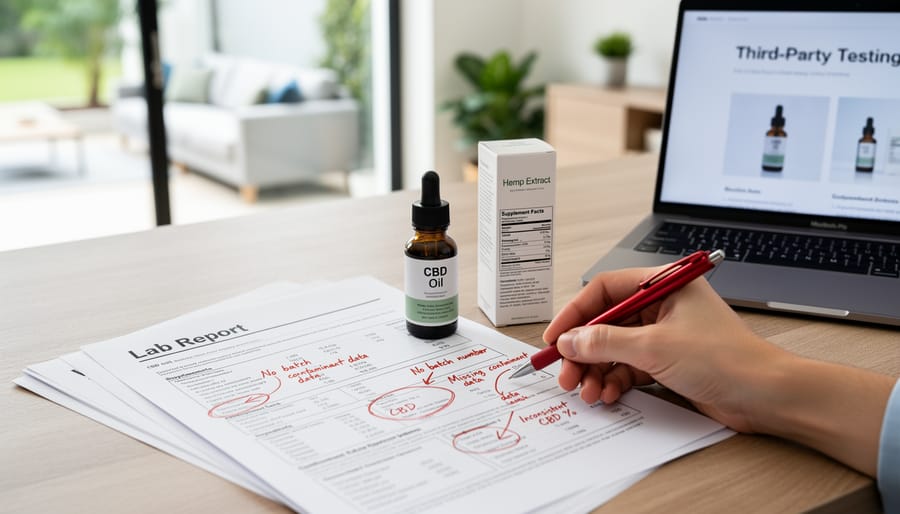 Laboratory test document marked with red warning flag indicating issues