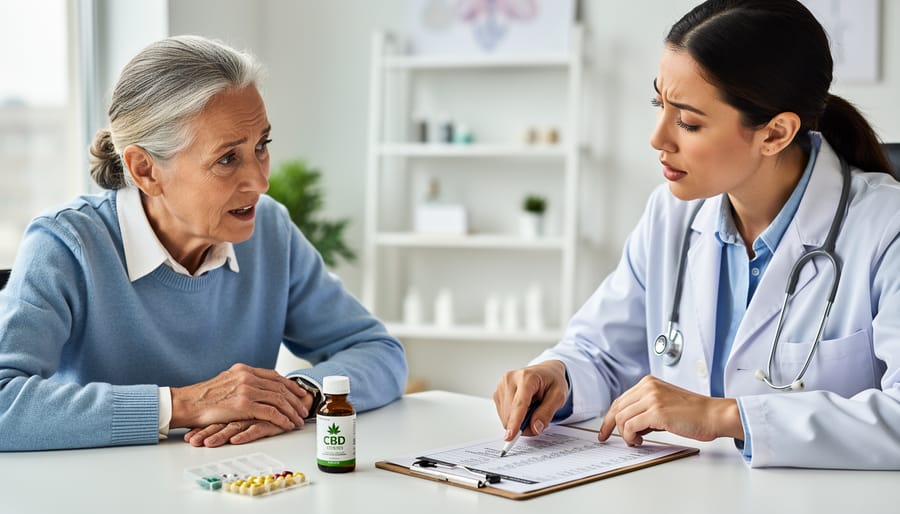 Senior patient consulting with doctor about CBD and medication interactions