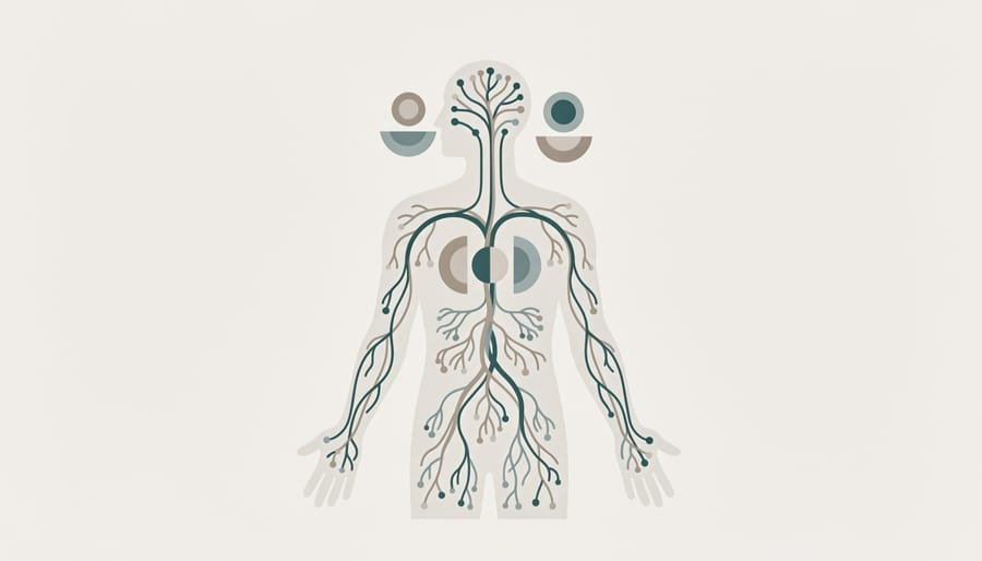 Macro view of interconnected plant root network in soil representing body's natural systems
