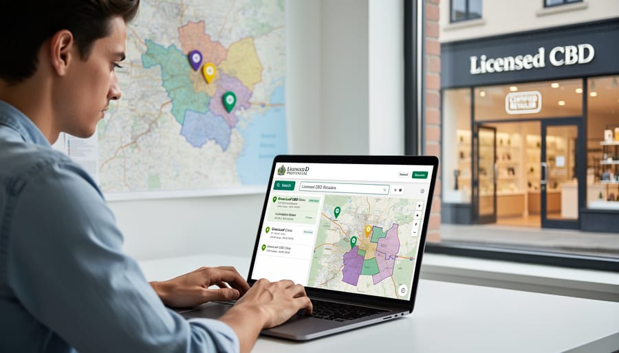 Person using smartphone to locate licensed cannabis retailers in their area