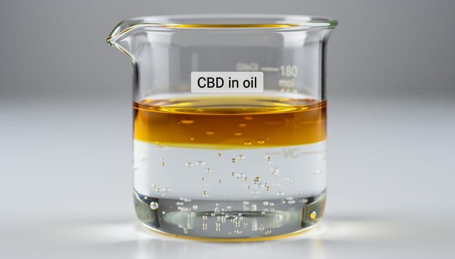 Water and oil droplets on white surface showing natural separation