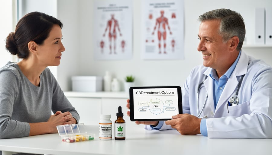Patient discussing medications with doctor during healthcare consultation