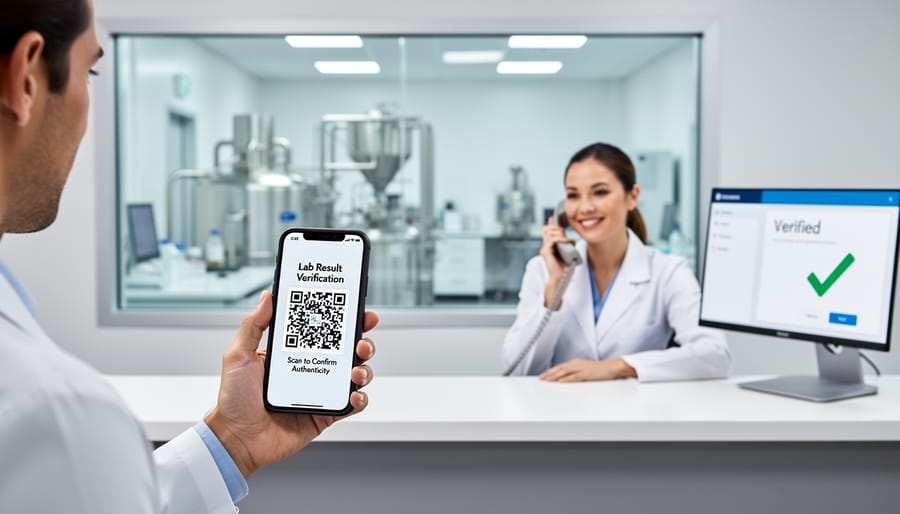 Person scanning QR code on CBD product to verify laboratory test results