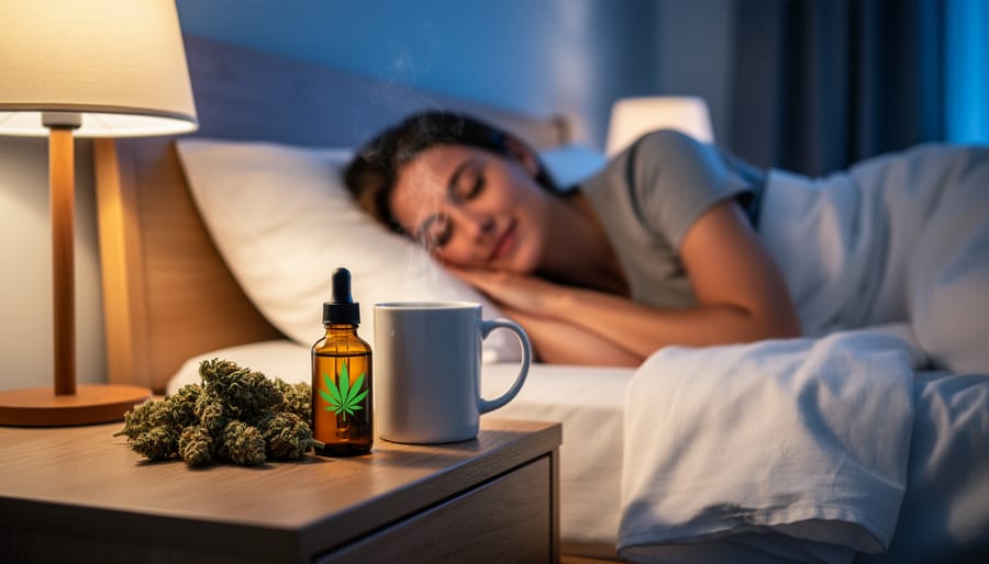 Person sleeping peacefully in comfortable bedroom environment