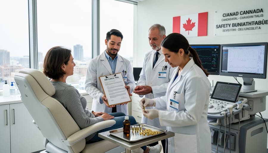 Medical researcher examining CBD sample in laboratory setting