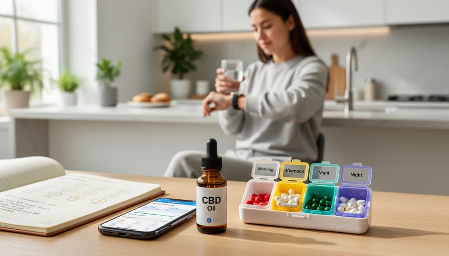 Woman journaling about CBD use during evening wellness routine