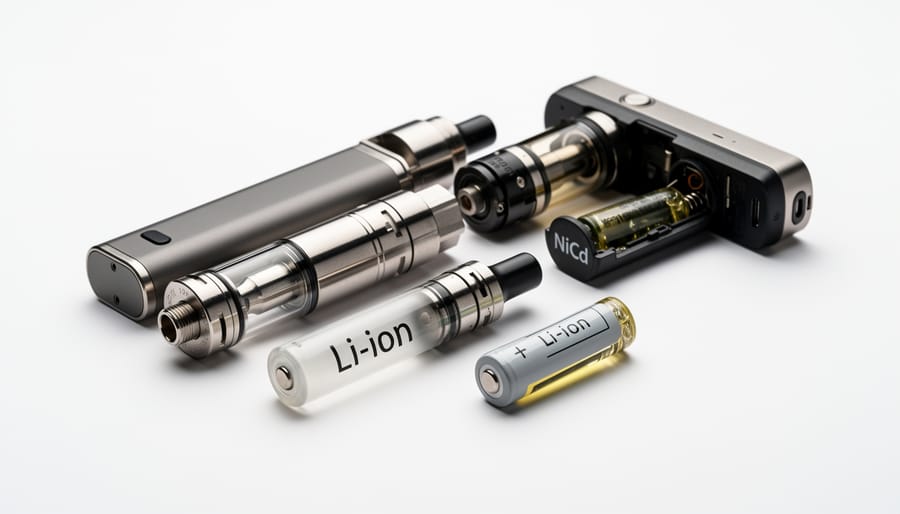Close-up comparison of lithium-ion and nickel-cadmium batteries used in vape devices