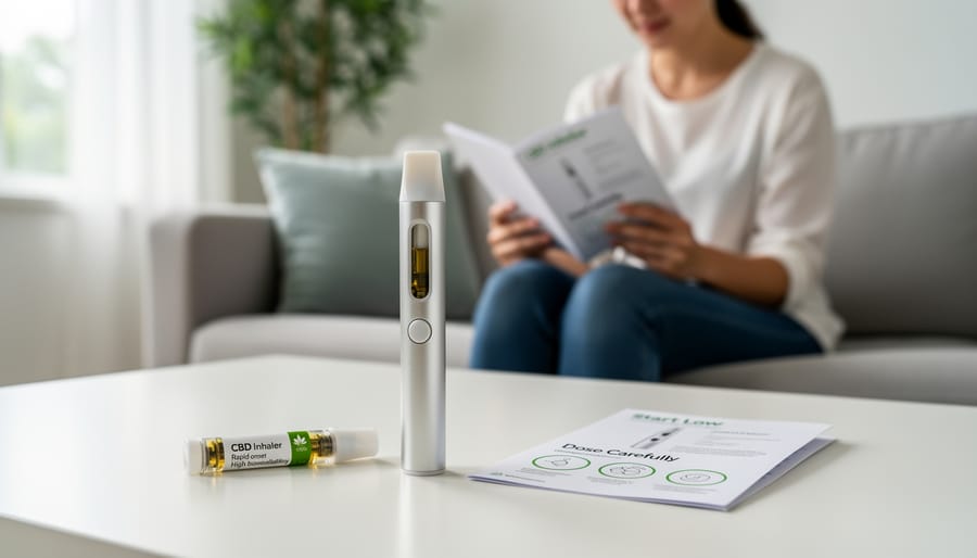 CBD vape pen with vapor cloud showing inhalation method