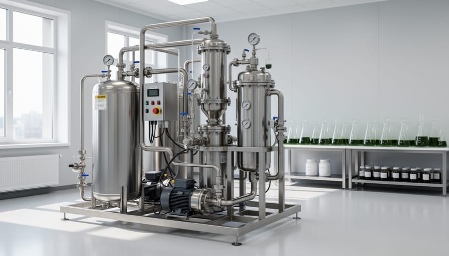 Stainless steel supercritical CO2 extraction equipment in professional laboratory
