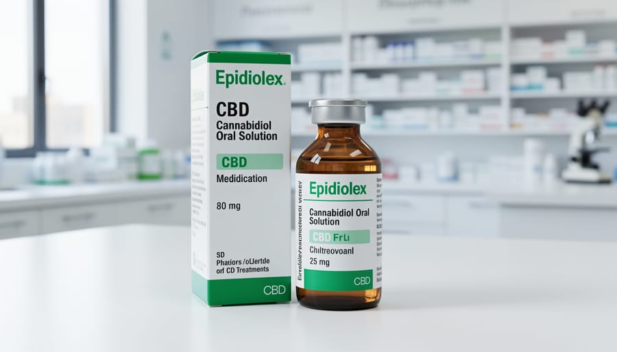 Prescription medication bottle in clean pharmaceutical setting