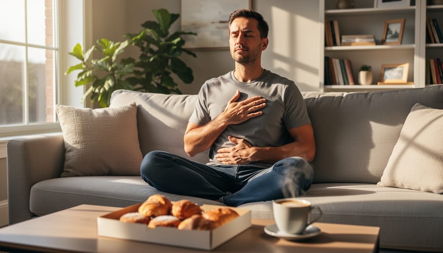 Person in peaceful meditation pose practicing mindfulness techniques