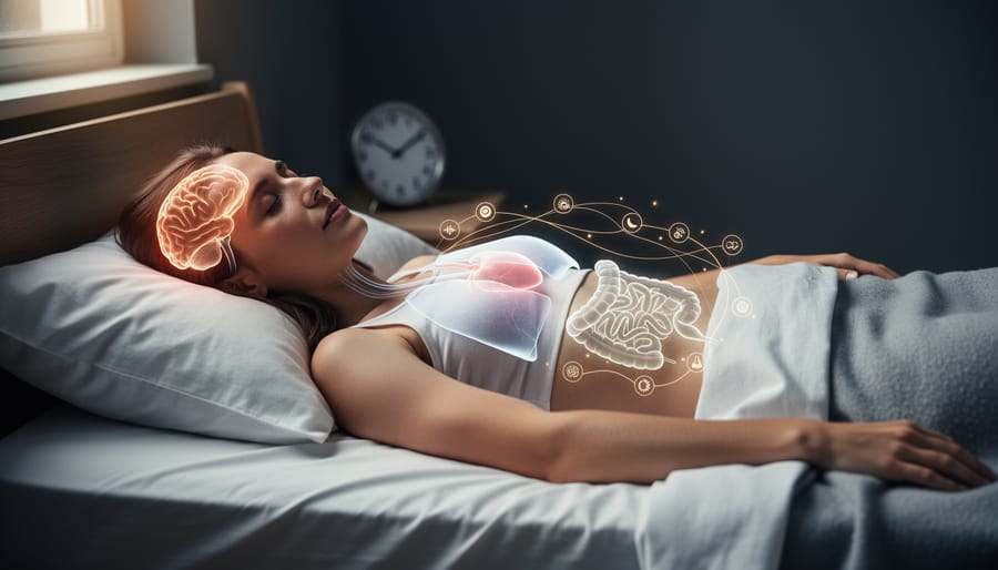 Woman peacefully sleeping in bed with natural morning light