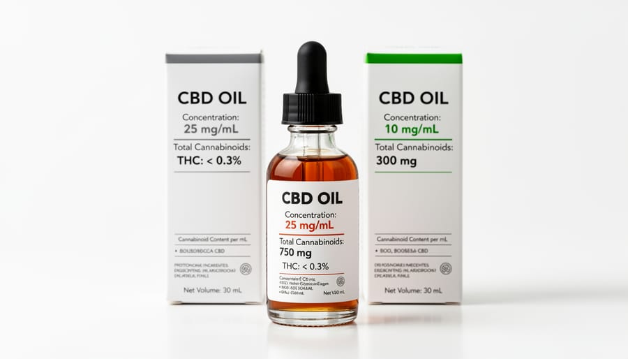 Close-up of Canadian CBD product label showing concentration and dosage information
