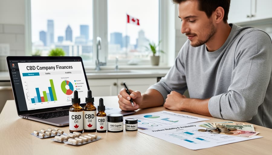 Canadian currency on desk with CBD product suggesting financial considerations for consumers