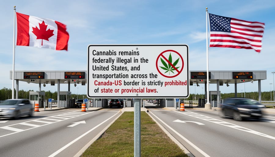 International border crossing sign between Canada and United States