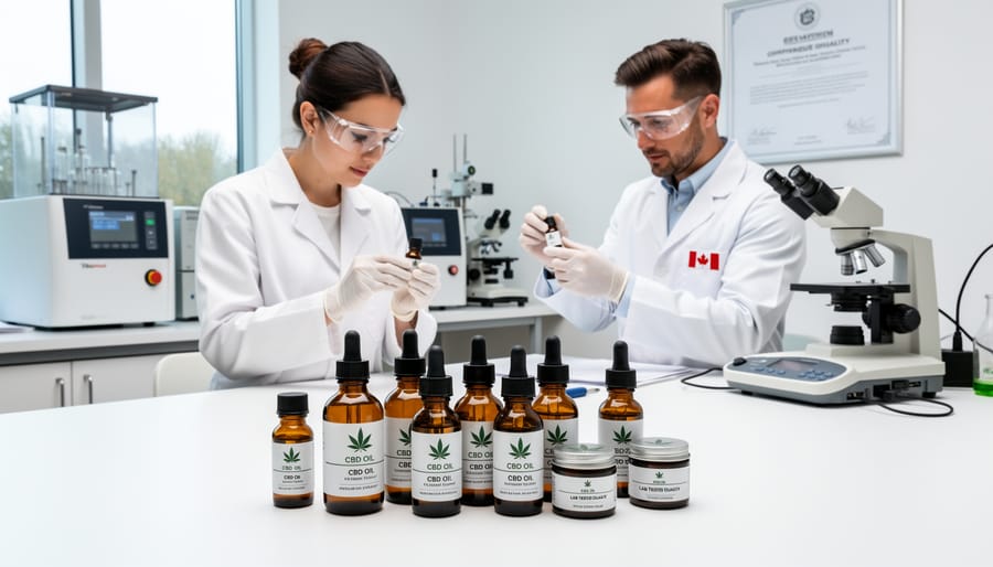 Laboratory technician conducting quality control testing on CBD oil sample