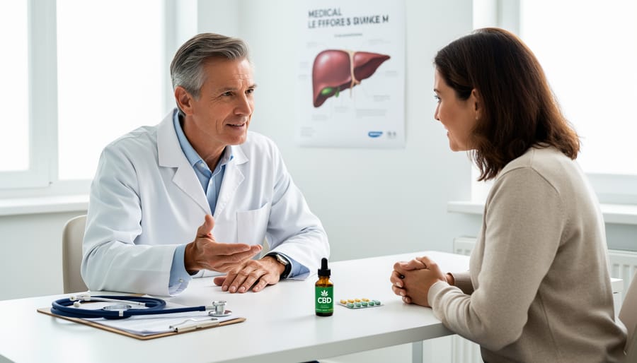 Doctor consulting with patient about medical treatment in clinical office