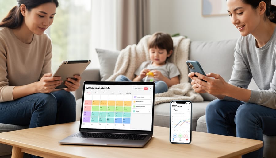 Parent using smartphone calendar app for tracking CBD care schedule