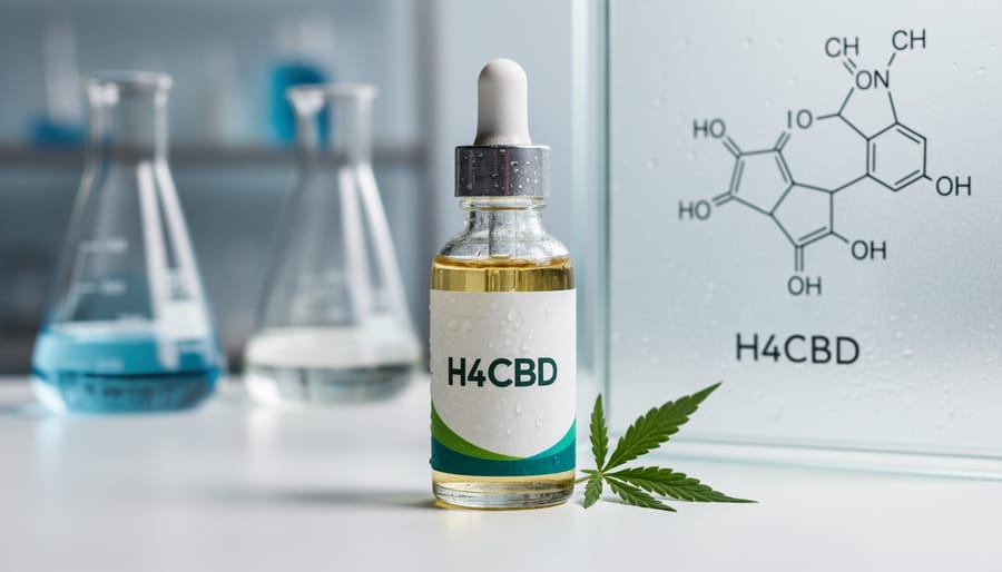 CBD oil bottle with dropper and hemp leaves on marble surface