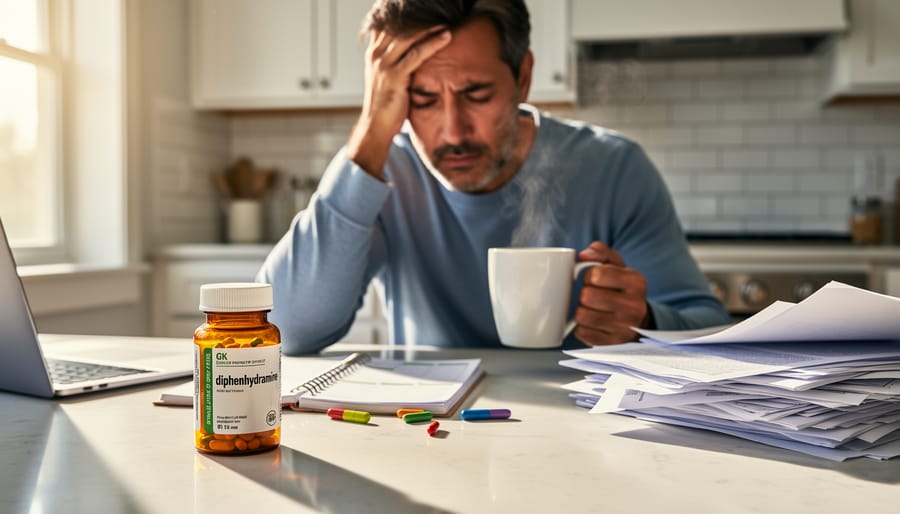 Woman experiencing morning grogginess and fatigue after taking sleep medication