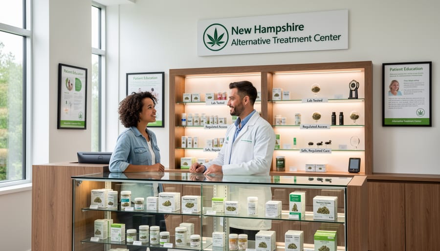 Interior view of professional medical cannabis dispensary with consultation counter